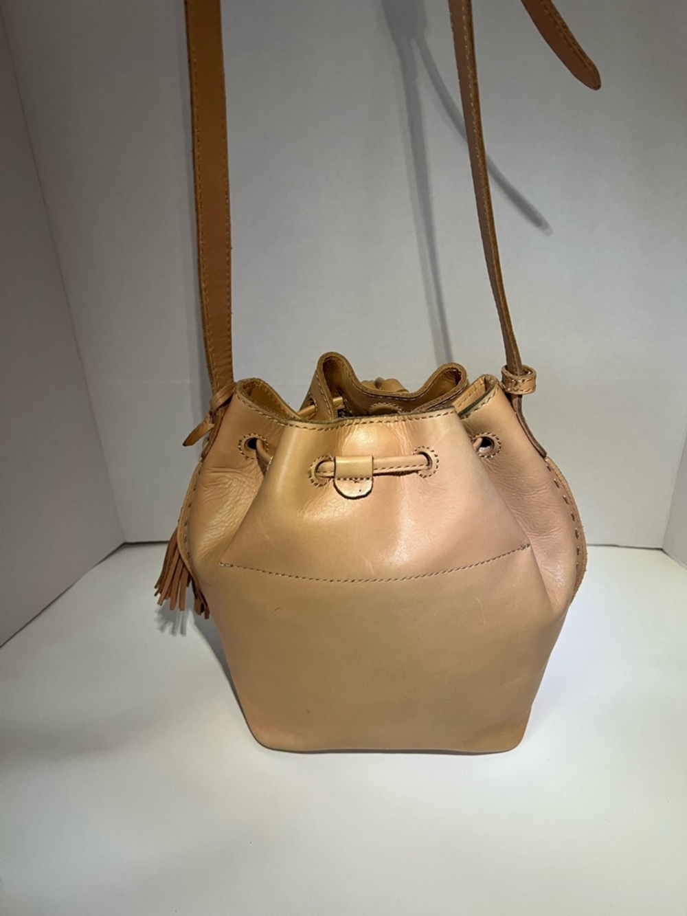 The Sak Beige/Tan Woven Drawstring Bucket Crossbody with Tassel - Picture 5 of 5